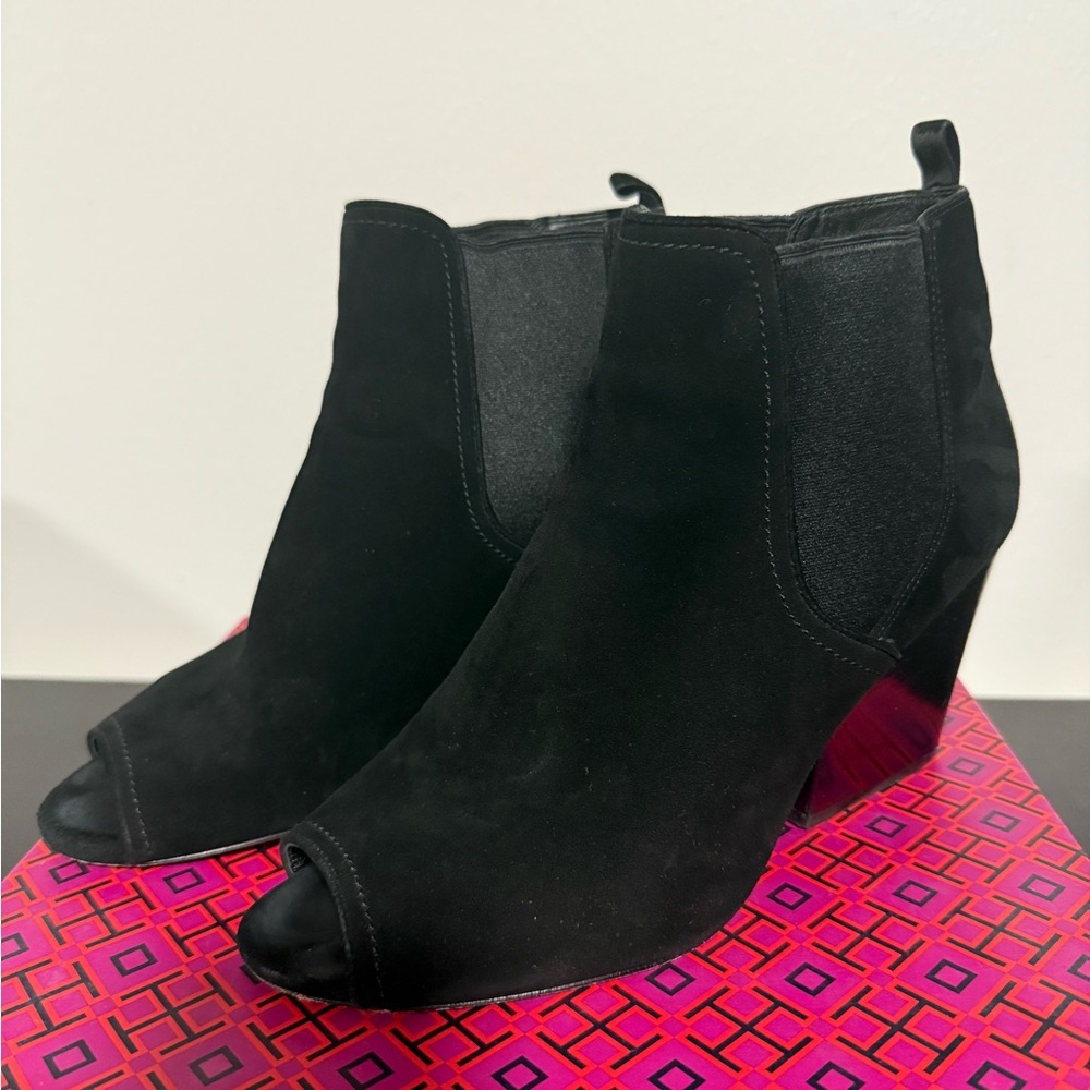 Tory Burch Black Peep-Toe Ankle Booties
